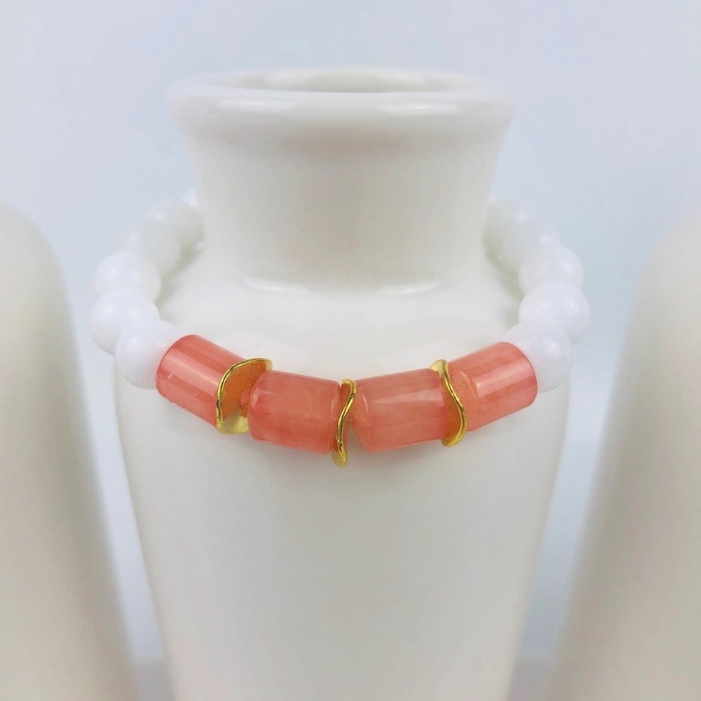 GEMSTONE | White Jade Agate White Beaded Bracelet